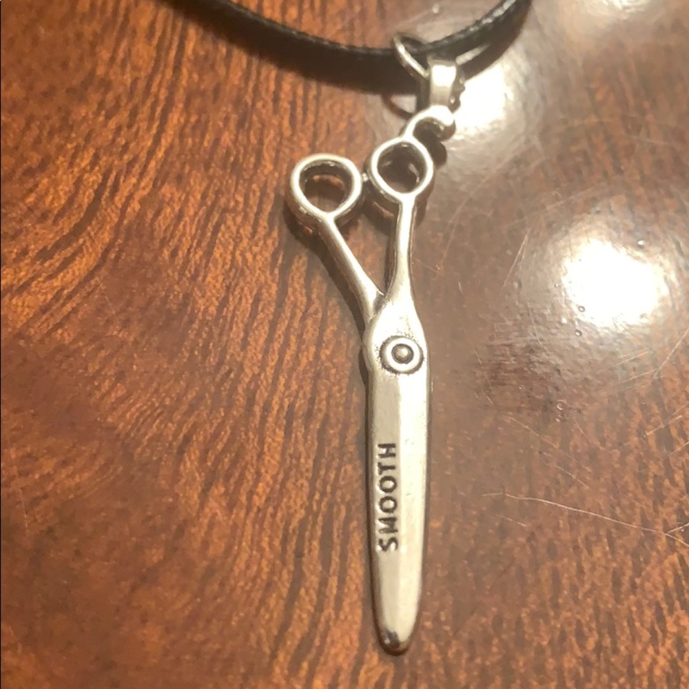 Scissors Necklace with Black Wax & Silver Chain